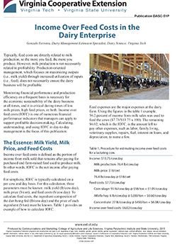 Income Over Feed Costs in the Dairy Enterprise